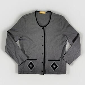 Naulover Womens Cardigan Size 14 (XL) Gray Wool Designer Peasant Simple Jacket